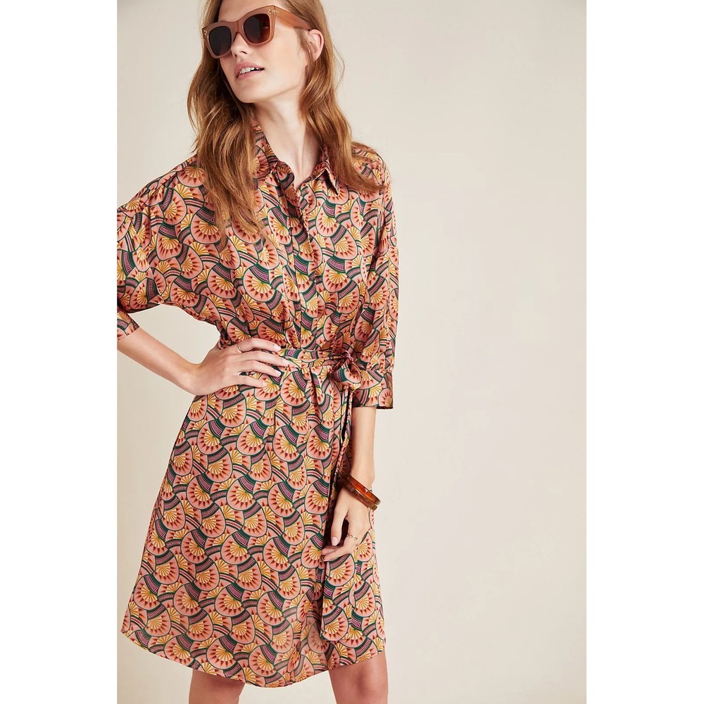 Anthropologie Eva‎ Franco Collared Shirt Dress Mod Geometric Art Deco 8
